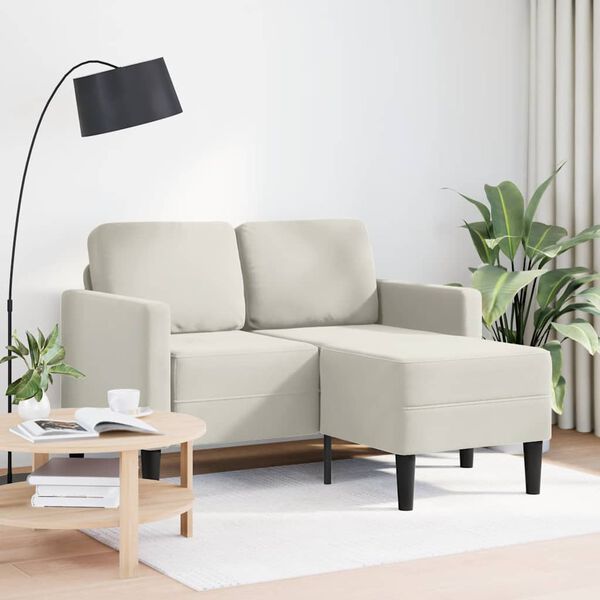 vidaXL 2-zitsbank met chaise L-vorm cr&egrave;mekleurig 125 cm fluweel