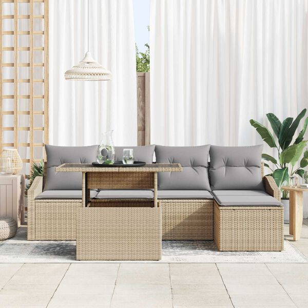 vidaXL Tuin Sofa Set met kussen 6 pcs Beige en Licht Grijs poly rattan