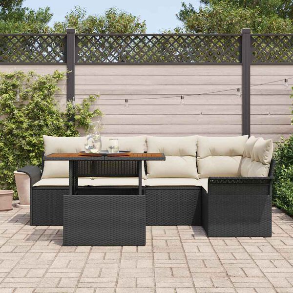 vidaXL Tuin Sofa Set met opslag 6 pcs Zwart Poly riet
