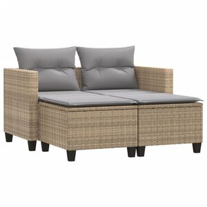 vidaXL Tuinbank 2-zits met voetenbanken poly rattan beige