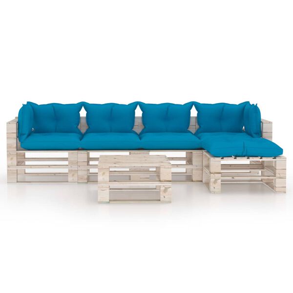vidaXL 6-delige Loungeset met kussens pallet grenenhout
