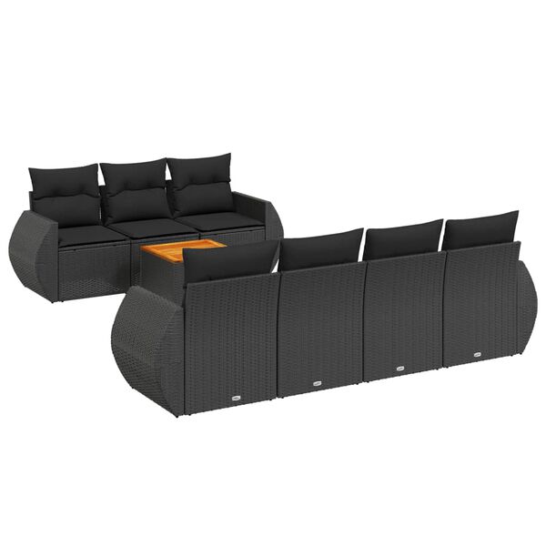 vidaXL 8-delige Loungeset met kussens poly rattan zwart