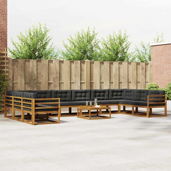 vidaXL Buiten bankenset met kussen 11 pcs Natuurlijk en Antraciet