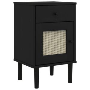 vidaXL Nachtkastje SENJA rattan-look 40x35x65 cm grenenhout zwart