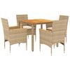 vidaXL 5-delige Tuinset met kussens poly rattan en acaciahout beige