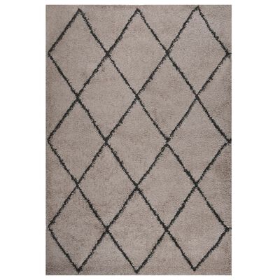 vidaXL Vloerkleed shaggy hoogpolig 160x230 cm beige en antracietkleur