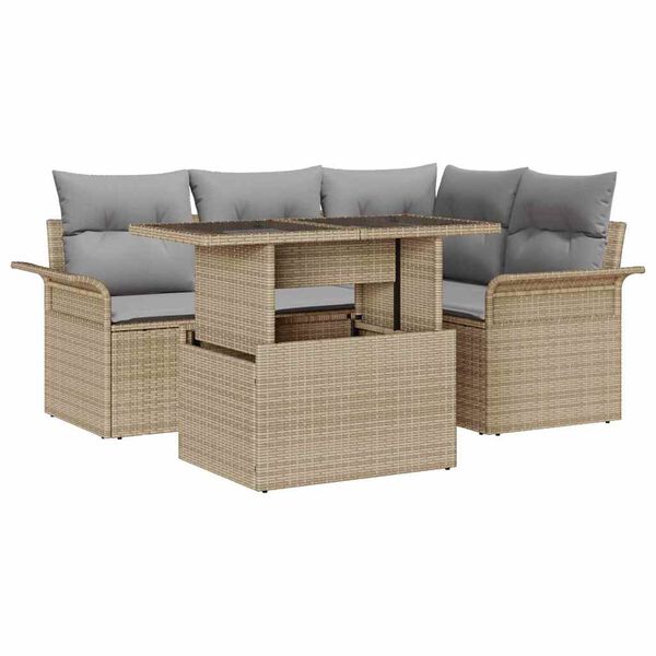 vidaXL Tuin Sofa Set met kussen 5 pcs Beige Poly riet