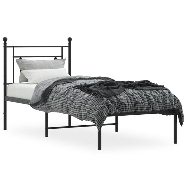 vidaXL Bedframe met hoofdbord metaal zwart 75x190 cm