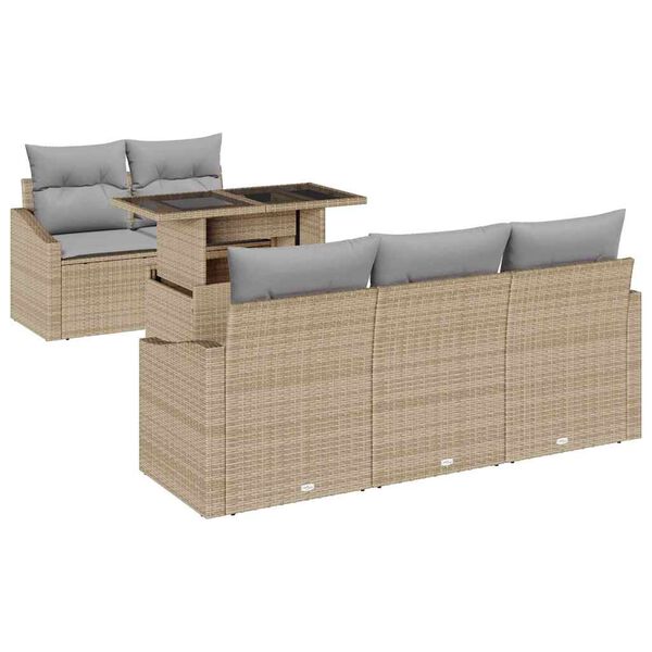 vidaXL Tuin Sofa Set met opslag 6 pcs Beige en Licht Grijs poly rattan