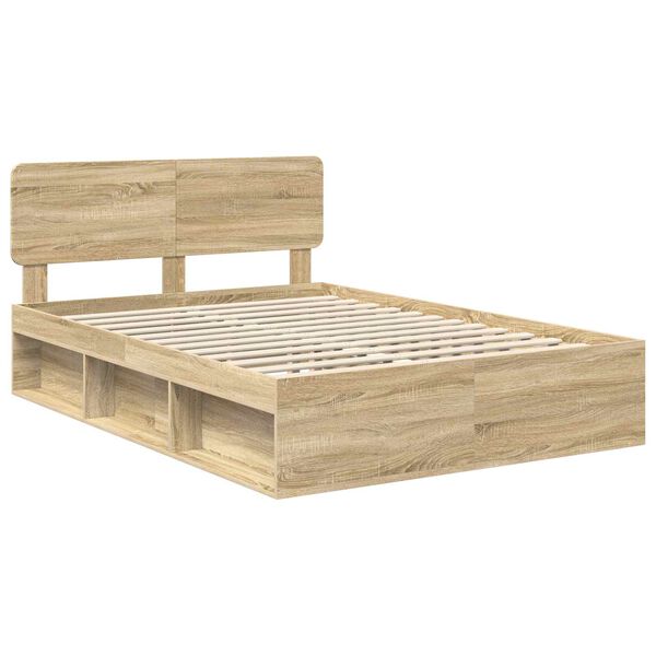 vidaXL Bedframe met hoofdeinde Sonoma 140 x 200 cm Massief grenenhout