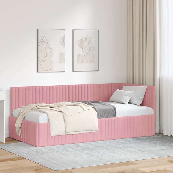 vidaXL Hoekbedframe met hoofdeinde Roze 90 cm x 190 cm Fluweel