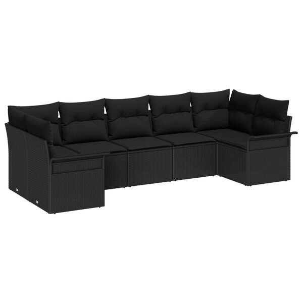 vidaXL Tuin Sofa Set met kussen 7 pcs Zwart poly rattan