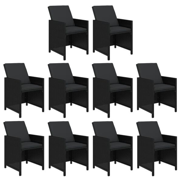 vidaXL 11-delige Tuinset met kussens poly rattan zwart