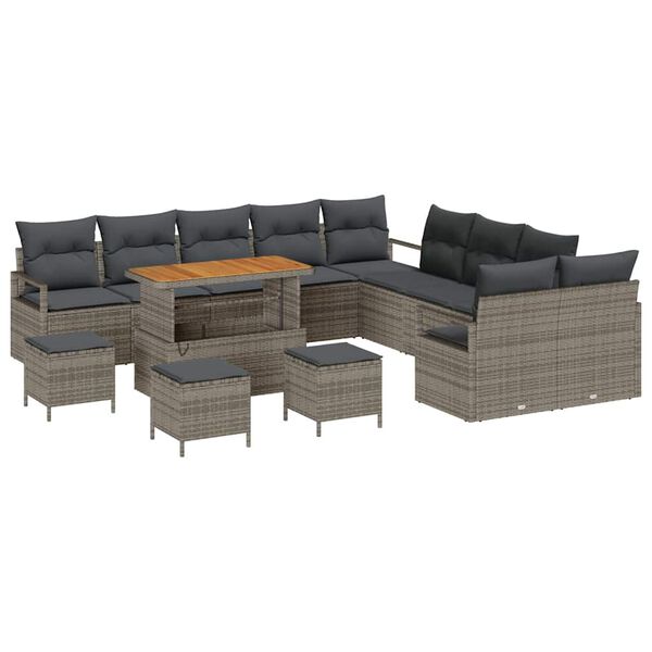 vidaXL Tuin Sofa Set met kussen met opslag met kussen 14 pcs Grijs