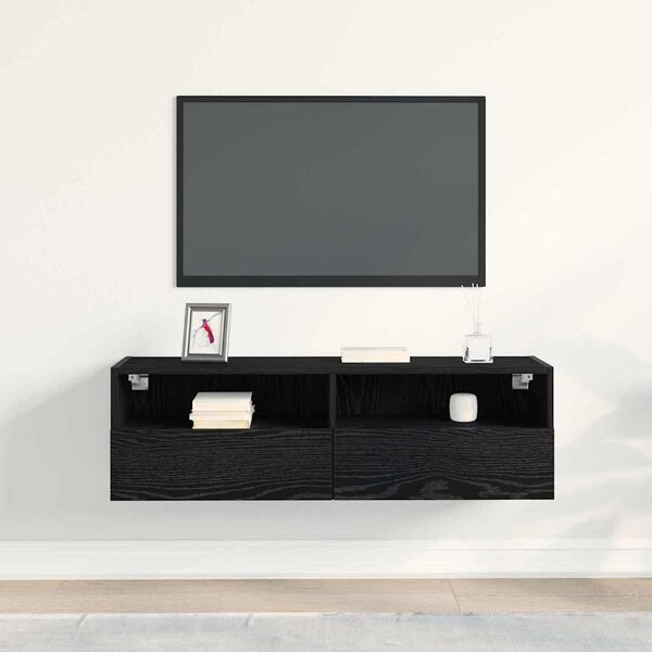 vidaXL TV Wandkast Zwart Eiken 100 x 30 x 30 cm Bewerkt hout