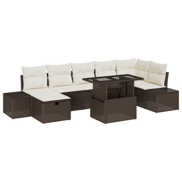 vidaXL Tuin Sofa Set met kussen met opslag 8 pcs Bruin Poly riet