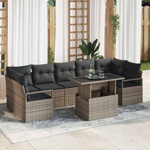 vidaXL Tuin Sofa Set met kussen 8 pcs Grijs poly rattan