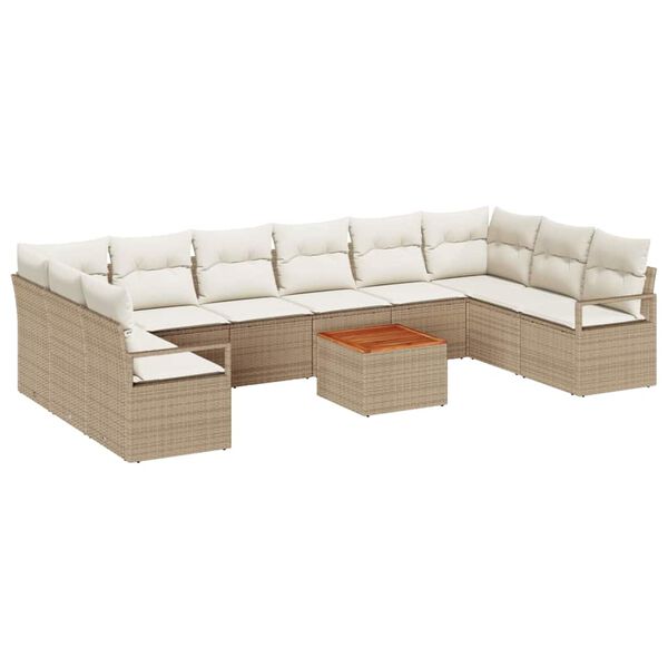 vidaXL Tuin Sofa Set met kussen 11 pcs Beige Poly riet