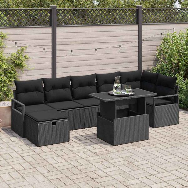 vidaXL Tuin Sofa Set met kussen met opslag 8 pcs Zwart Poly riet