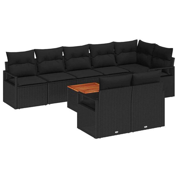 vidaXL Tuinbankenset met kussen 9 pcs Zwart poly rattan
