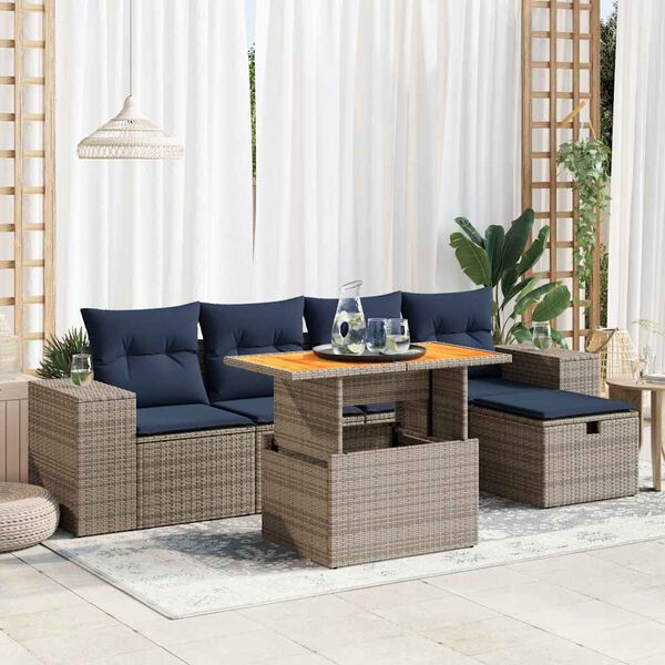 vidaXL 6-delige Loungeset met kussens poly rattan acacia zwart
