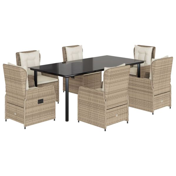 vidaXL 7-delige Tuinset met kussens poly rattan beige