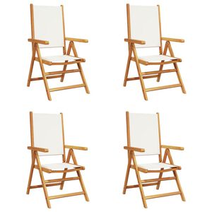 vidaXL Verstelbare klapstoelen, 4 stuks, cr&egrave;mekleurige stof en massief hout.