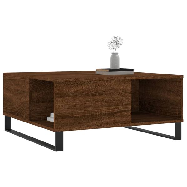 vidaXL Salontafel 80x80x36,5 cm bewerkt hout bruin eikenkleur