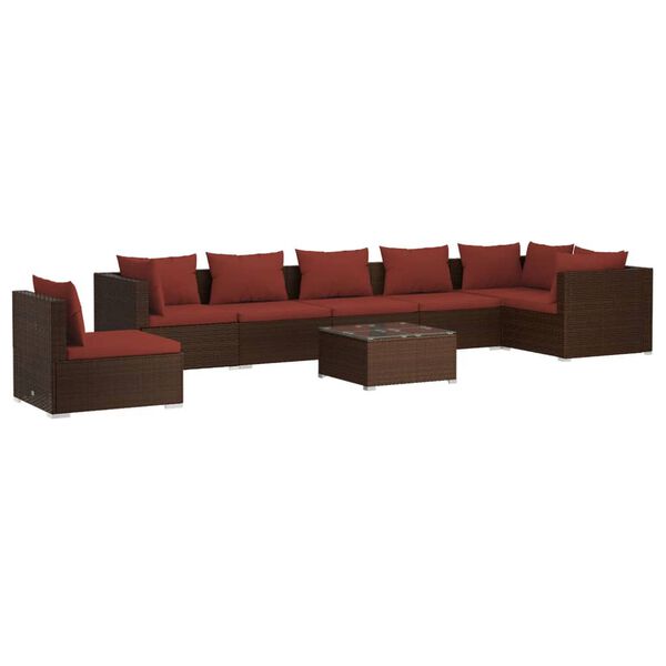 vidaXL 8-delige Loungeset met kussens poly rattan bruin
