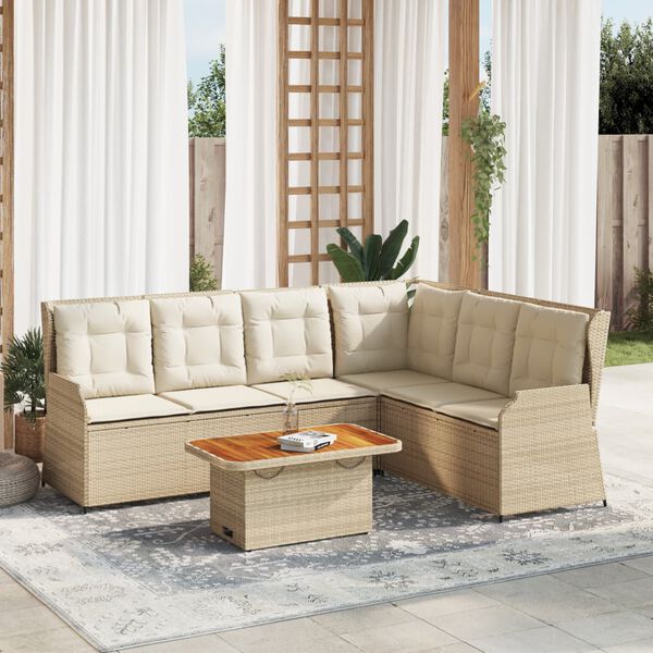vidaXL 5-delige Loungeset met kussens poly rattan beige