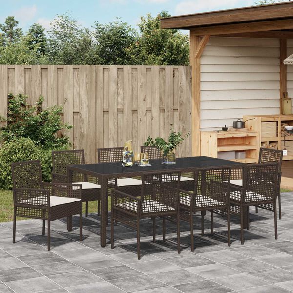 vidaXL Tuin eettafelset 9 pcs Bruin poly rattan