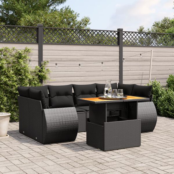 vidaXL 7-delige Loungeset met kussens poly rattan zwart