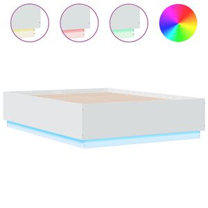 vidaXL Bedframe met LED-verlichting bewerkt hout wit 135x190 cm