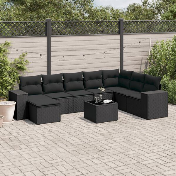 vidaXL 9-delige Loungeset met kussens poly rattan zwart