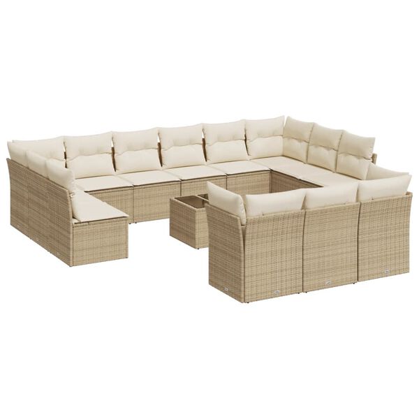 vidaXL 14-delige Loungeset met kussens poly rattan beige