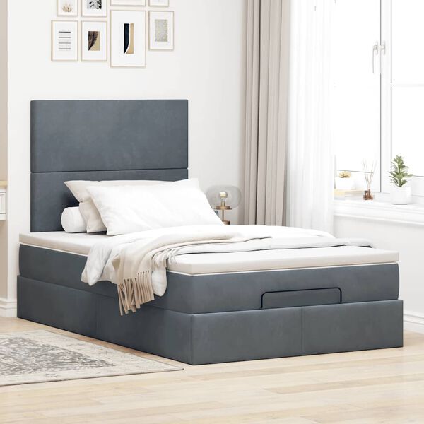 vidaXL Ottoman bed met matrassen 120x200cm fluweel donkergrijs