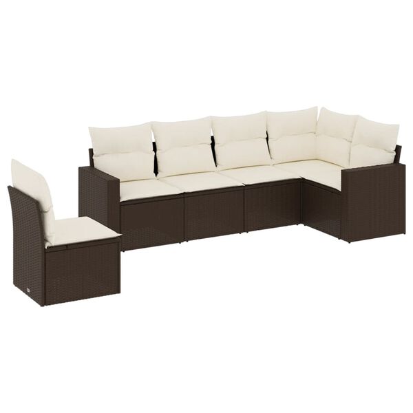 vidaXL 6-delige Loungeset met kussens poly rattan bruin