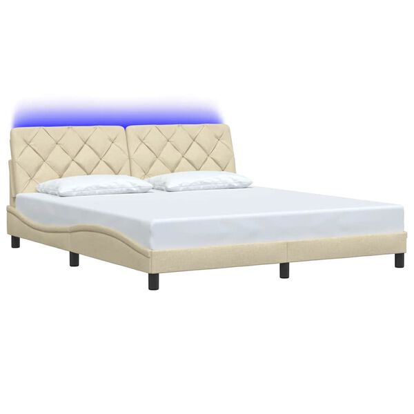 vidaXL Bedframe met LED zonder matras 180x200 cm stof cr&egrave;me
