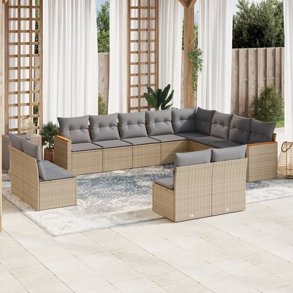 vidaXL 12-delige Loungeset met kussens poly rattan beige