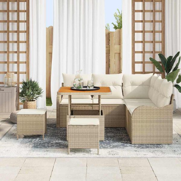 vidaXL Tuinbankenset met kussen 8 pcs Beige poly rattan