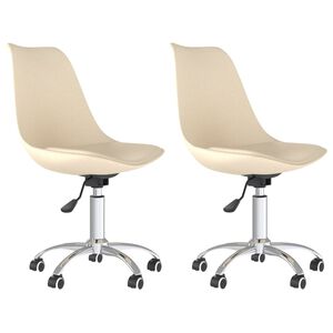 vidaXL Eetkamerstoelen 2 st draaibaar stof cr&egrave;mekleurig