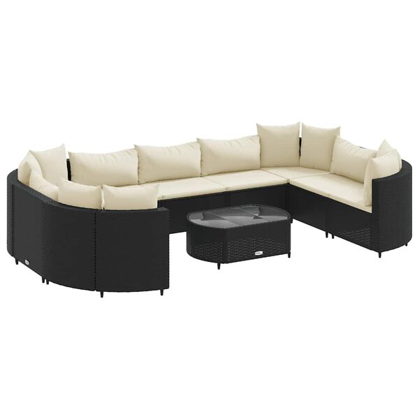 vidaXL 10-delige Loungeset met kussens poly rattan zwart