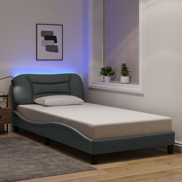 vidaXL Bedframe met LED zonder matras "Hvar" stof 100x200 cm lichtgrijs