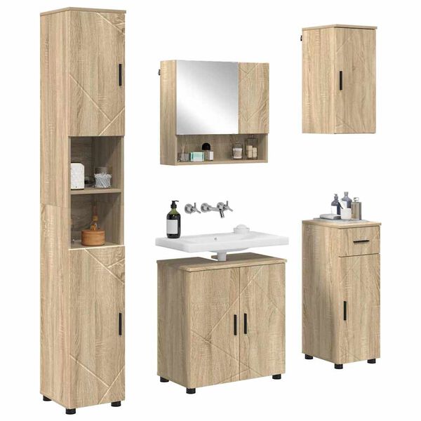 vidaXL Badkamermeubelset 5 pcs Sonoma Eiken Bewerkt hout & Metaal