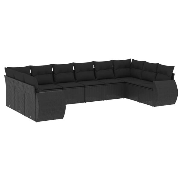 vidaXL 10-delige Loungeset met kussens poly rattan zwart