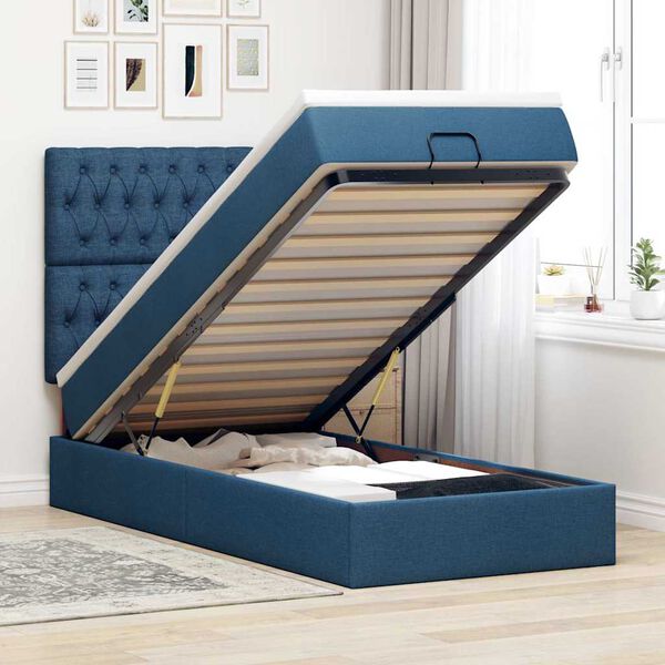 vidaXL Bed poef met matras en LED's 100x200 cm stof blauw