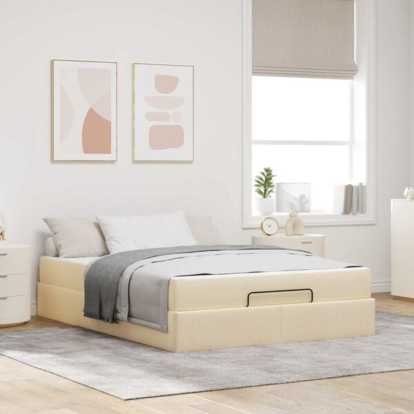 vidaXL Bedframe met matras met matras 2 pcs Cr&egrave;me Stof