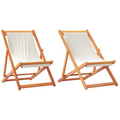 vidaXL Strandstoelen 2 st inklapbaar stof crèmewit