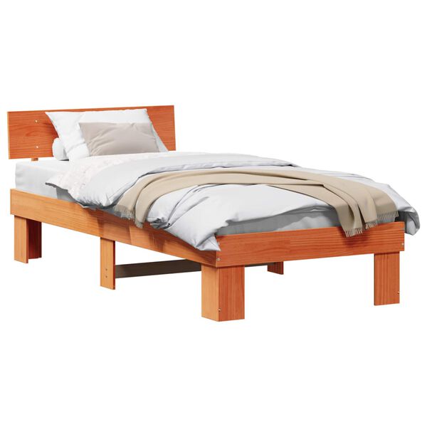 vidaXL Bedframe met hoofdeinde Wasbruin 90 x 190 cm Massief grenenhout