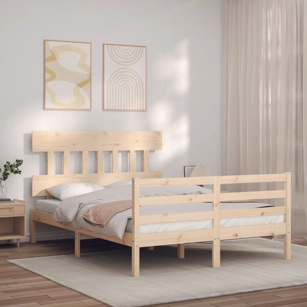 vidaXL Bedframe met hoofdbord massief hout 140x190 cm